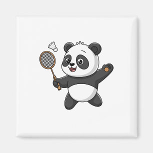 Imán El Panda Inteligente Jugando A Badminton Divertido