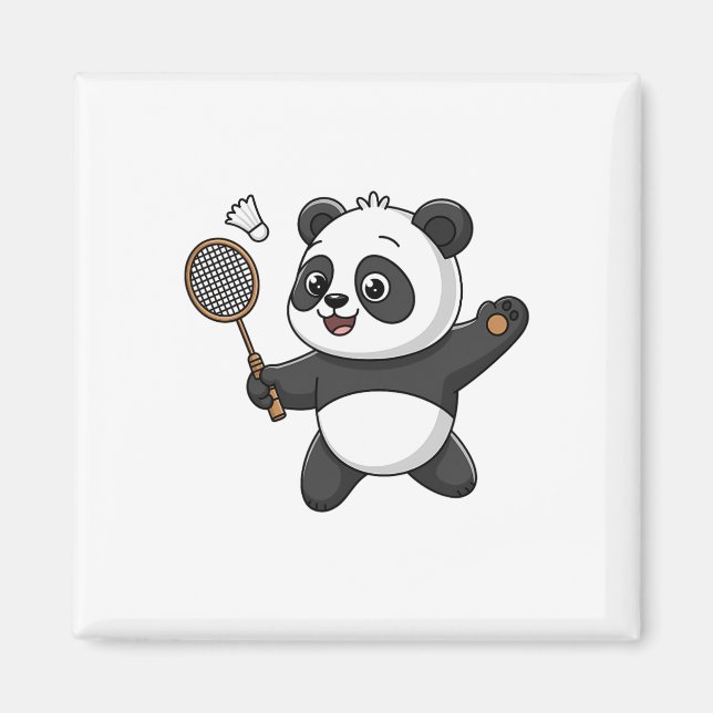 Imán El Panda Inteligente Jugando A Badminton Divertido (Frente)