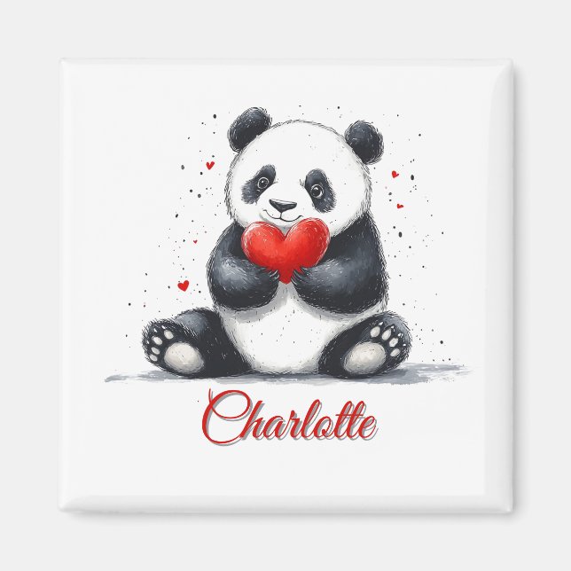 Imán El Panda lindo con el nombre de Personalizable (Frente)