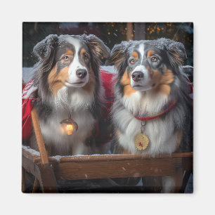 Imán El pastor australiano Snowy Sleigh Navidades Decor