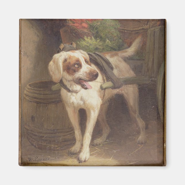 Imán El perro del Grocer (aceite en el panel) (Frente)