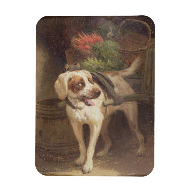Imán El perro del Grocer (aceite en el panel) (Vertical)
