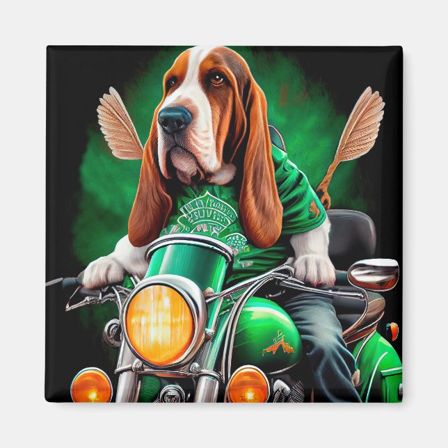 Imán El perro perrito peruano basset conduciendo bicicl (Frente)