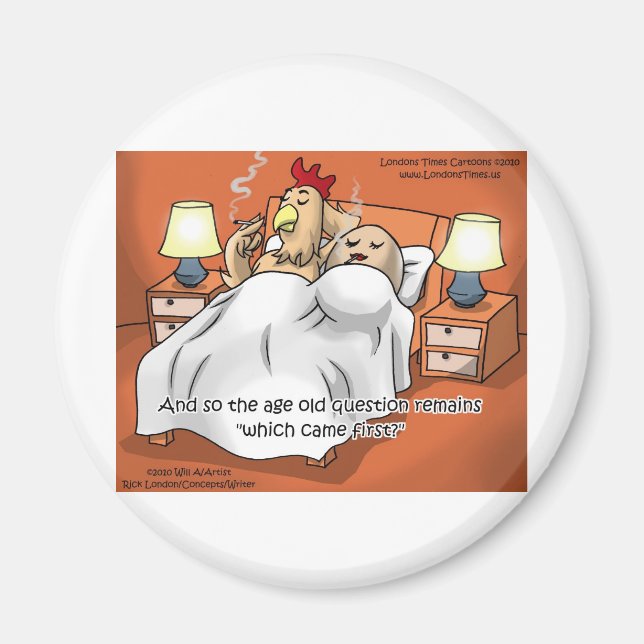 Imán ¿El Pollo O El Huevo Llegaron primero? Divertidos  (Frente)