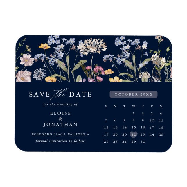 Imán El prado de flores silvestres de la primavera azul (Horizontal)