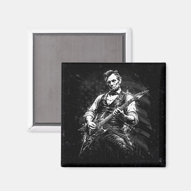 Imán El presidente Abraham Lincoln tocando la guitarra (Anverso/Reverso)