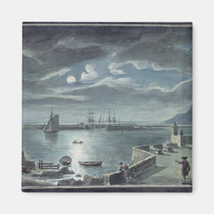Imán El puerto y el Cobb, Lyme Regis por claro de luna