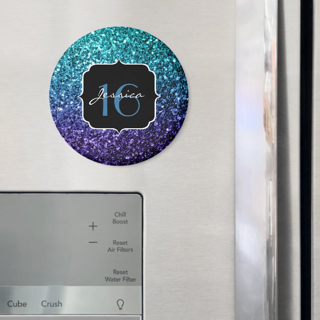 Imán El purpurina azul Aqua Ombre brilla dulce 16 (In situ (nevera))