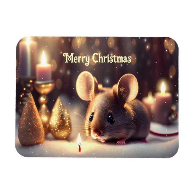 Imán El ratón lindo celebra a los Navidades - (Horizontal)