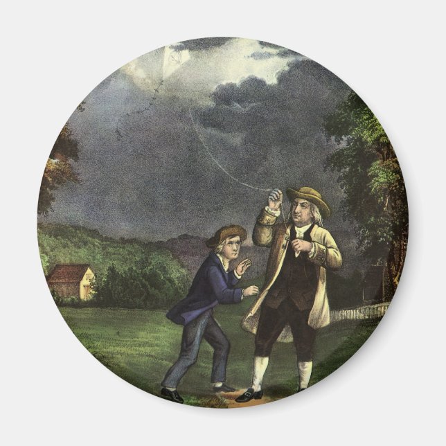 Imán El relámpago de Benjamin Franklin con experimento  (Frente)