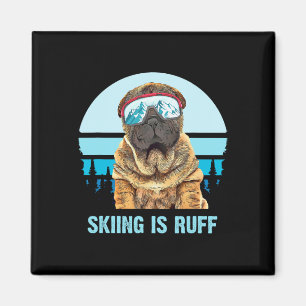 Imán El Shar-pei chino ama esquiar en invierno Es un pe