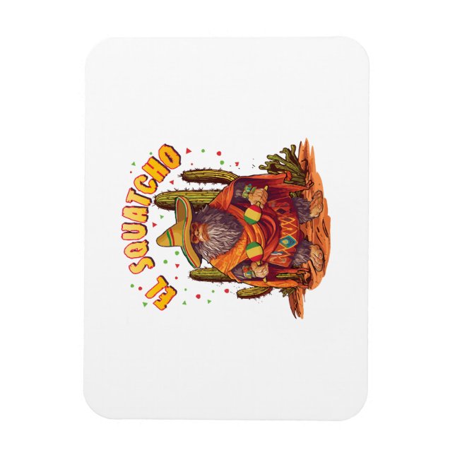 Imán El Squatcho Bigfoot con Maraca, Sombrero y Ponc (Vertical)