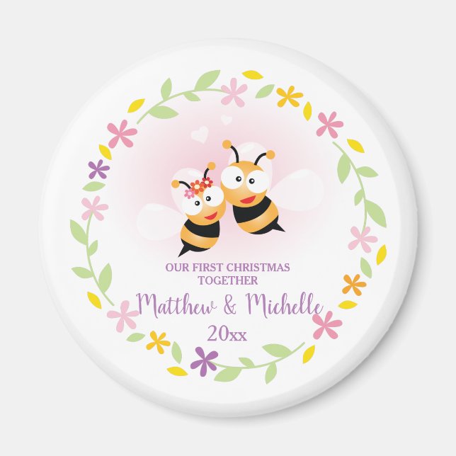 Imán El Sr. Y La Sra. Honey Bee Primero Navidad Keepsak (Frente)