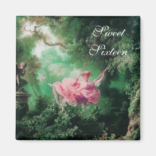 Imán EL SWEET, DIECISÉIS FIESTAS, fucsia rosa verde (Frente)