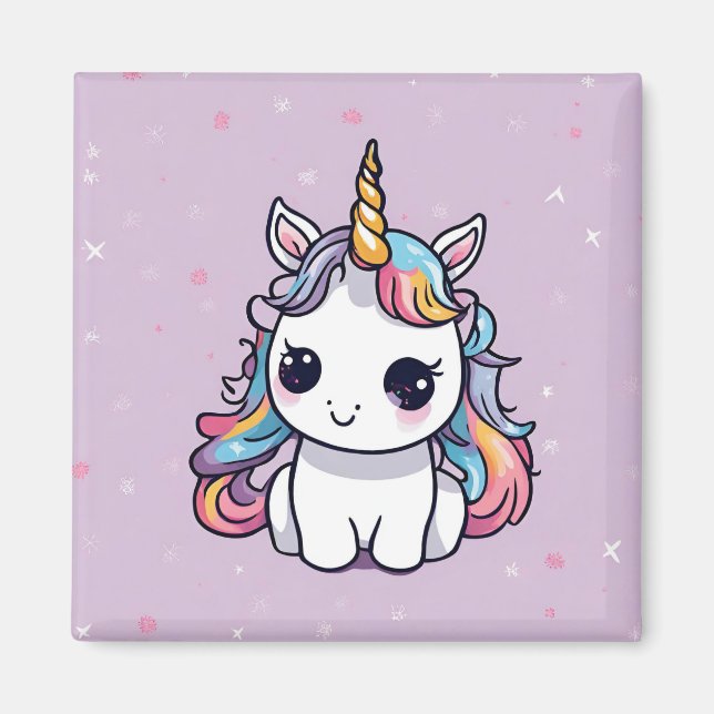 Imán El unicornio de bebé con fondo morado (Frente)