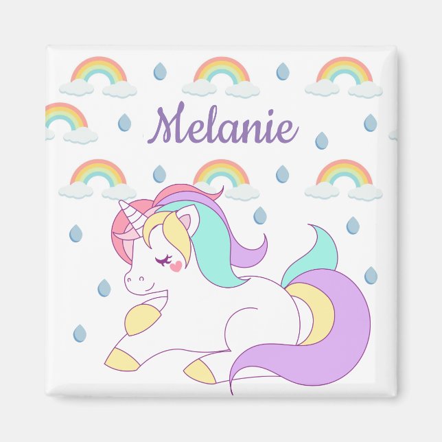 Imán El unicornio y las lluvias cutáneos personalizados (Frente)