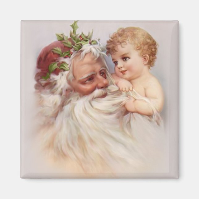 Imán El viejo mundo Santa y Cherub (Frente)