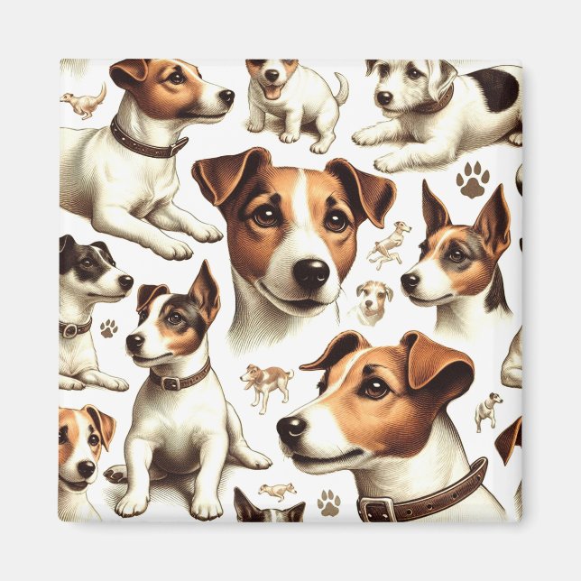 Imán El vintage Jack Russell Terrier Seamless (Frente)
