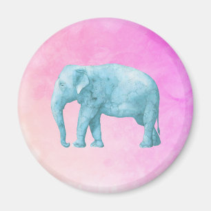 Imán Elefante azul claro sobre acuarelas rosadas oníric