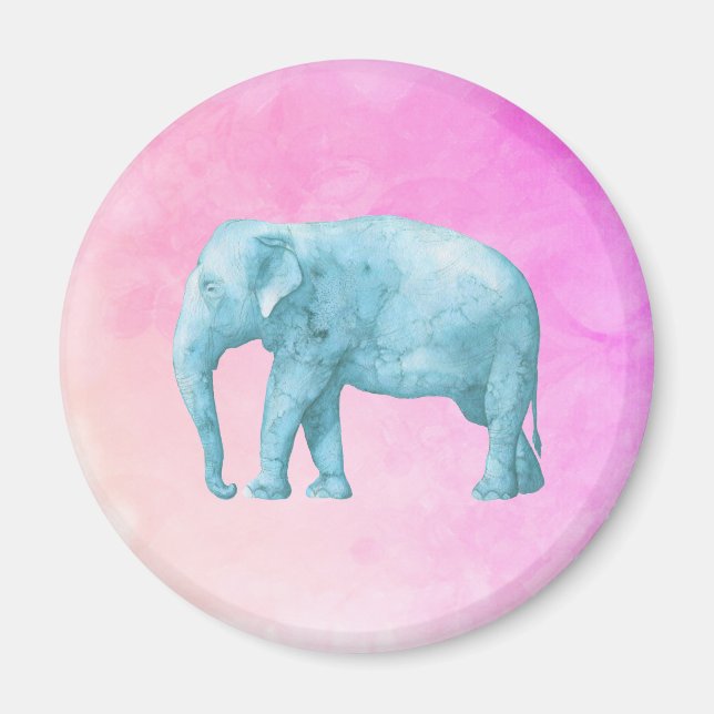 Imán Elefante azul claro sobre acuarelas rosadas oníric (Frente)