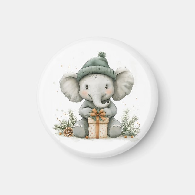 Imán Elefante bebé de la serie de Navidades de animales (Frente)