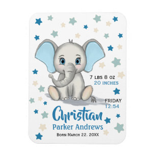 Imán Elefante bebé lindo con estadísticas de nacimiento