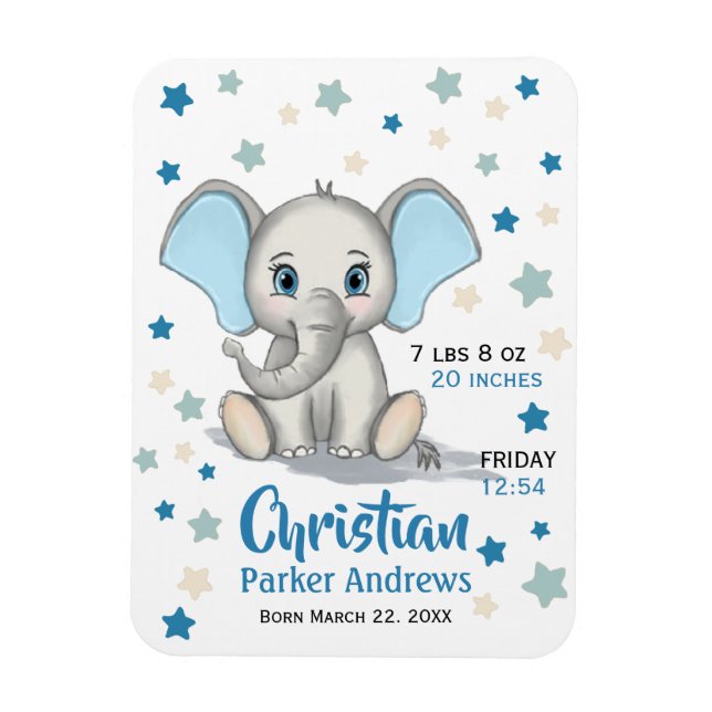 Imán Elefante bebé lindo con estadísticas de nacimiento (Vertical)