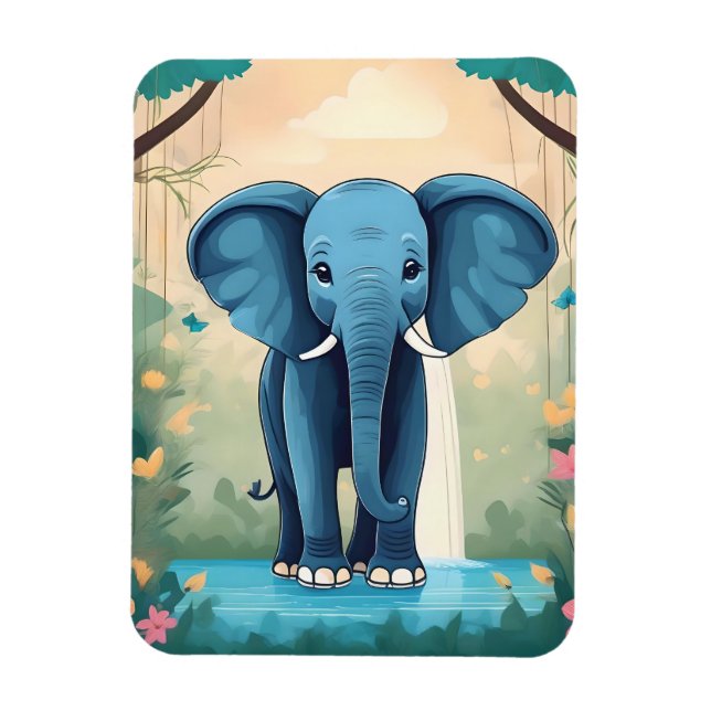 Imán Elefante Bebé Whimsical Azul, (Vertical)