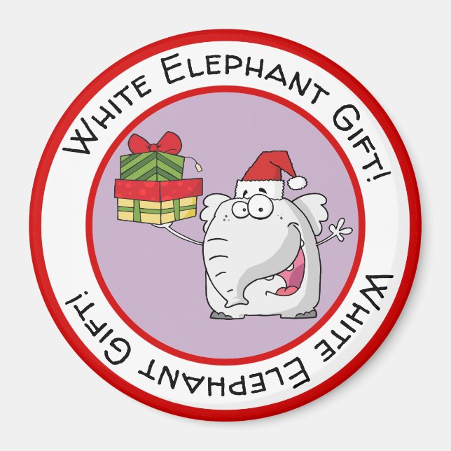 Imán Elefante blanco Santa Hat Regalos Personalizado (Frente)