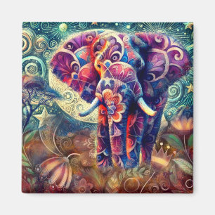 Imán Elefante Caprichoso en Noche Azul Morado Estrellas