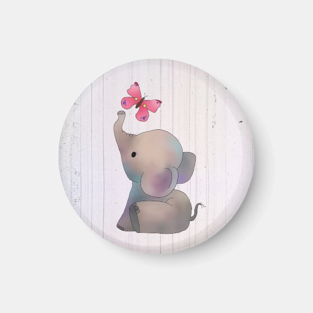 Imán Elefante con mariposa rosa (Frente)