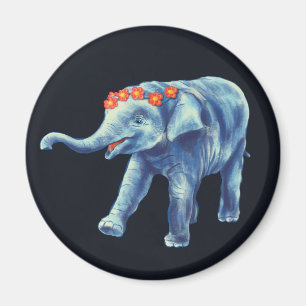 Imán Elefante Cuto De Azul Con Guirnalda De Flores Niño