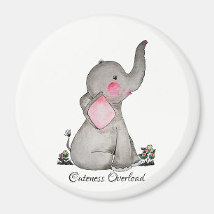 Imán Elefante De Bebé Cuto De Acuarela Con Rubor Y Flor