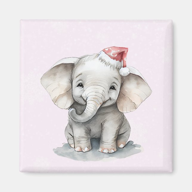 Imán Elefante de bebé lindo con sombrero de Santa (Frente)