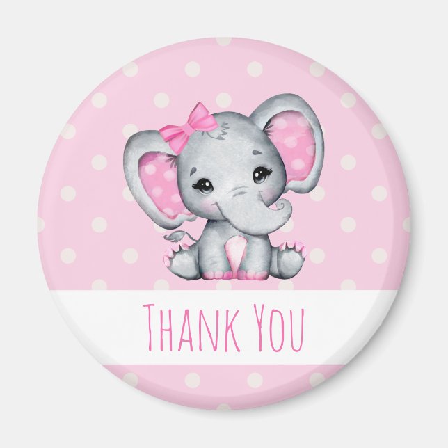 Imán Elefante de bebé rosado con polka (Frente)