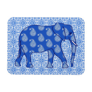 Imán Elefante de cachemir - azul cobalto y blanco
