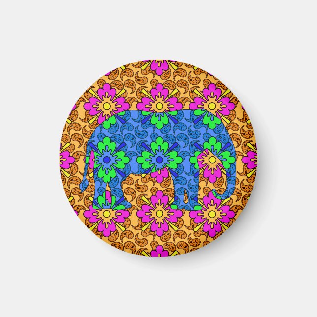 Imán Elefante de circo de paisley pintado de colores br (Frente)