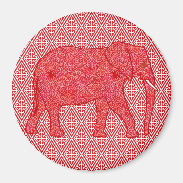 Imán Elefante de flores - rojo intenso y coral (Frente)