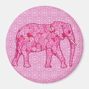 Imán Elefante de las flores - rosa fucsia
