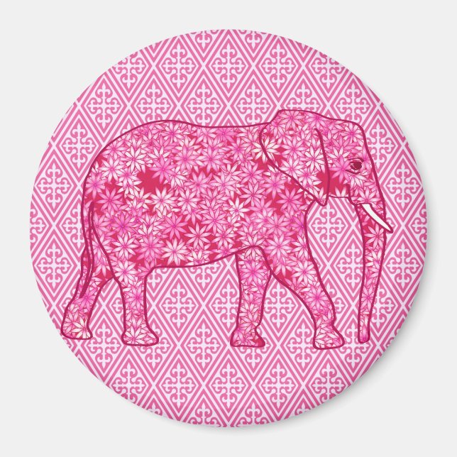 Imán Elefante de las flores - rosa fucsia (Frente)