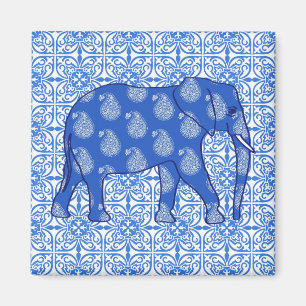Imán Elefante de Paisley - azul y blanco de cobalto
