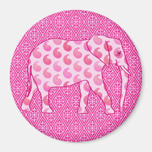 Imán elefante de paisley - rosa hielo y fucsia