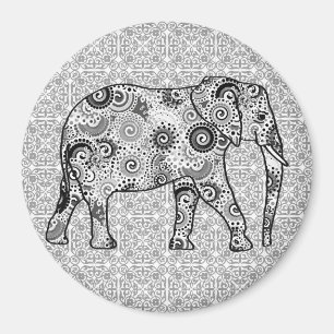 Imán elefante de remolino fractal - gris, negro y blanc