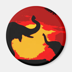 Imán Elefante, elefante bebé y atardecer