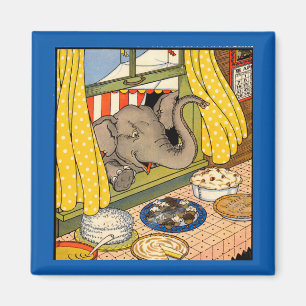 Imán elefante golpeando la cabeza por la ventana