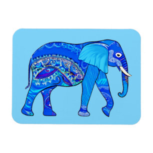 Imán Elefante indio en un patrón árabe azul
