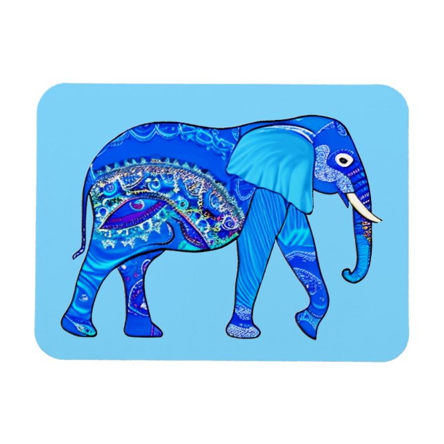 Imán Elefante indio en un patrón árabe azul (Horizontal)