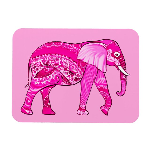 Imán Elefante indio en una maraña árabe rosa de Fuchsia (Horizontal)