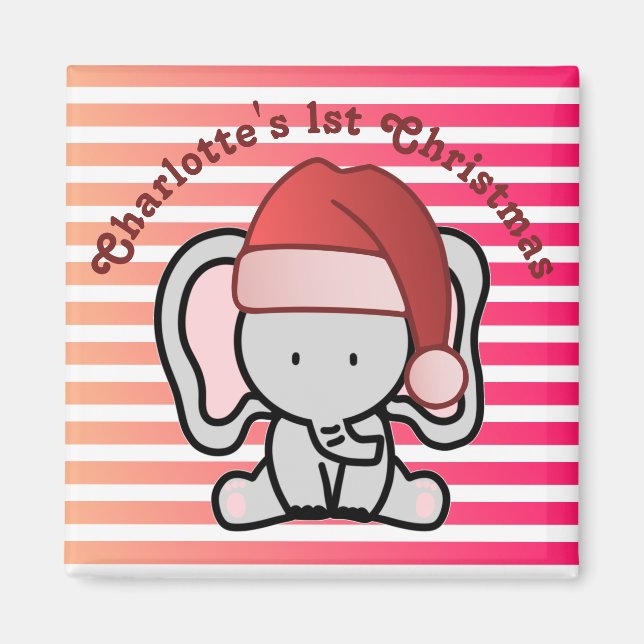 Imán Elefante Personalizado Primera Navidad Niña (Frente)