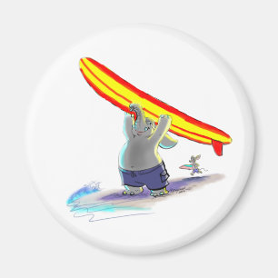 Imán elefante que practica surf